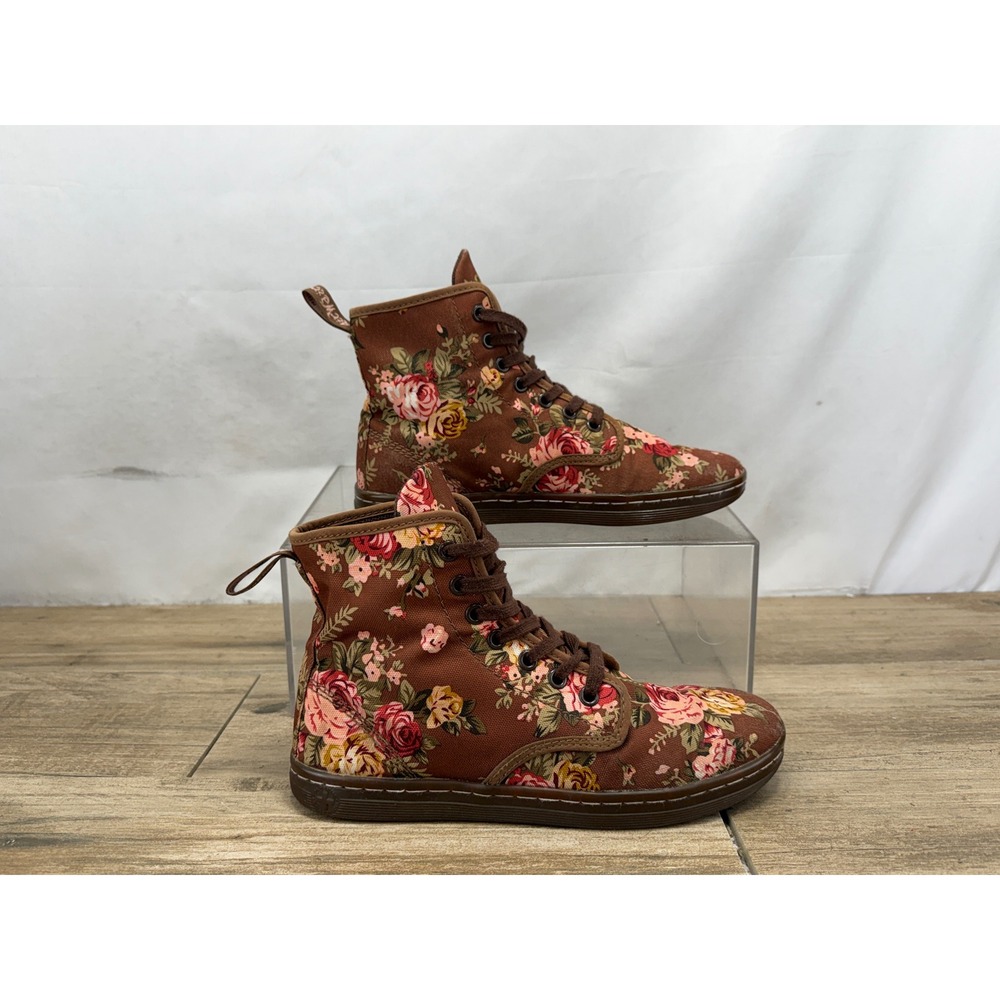 Dr. Martens Shoreditch Brown Floral Canvas Lace Up Boots AW004 SK 9N Womens‎ 7